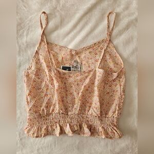 NWT Como Vintage Floral Babydoll Crop Camisole in Pink and Cream
